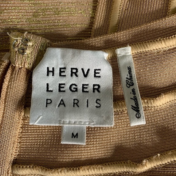 Herve Leger Gold Foil Scoop Neck Bandage Dress - Picture 10 of 10